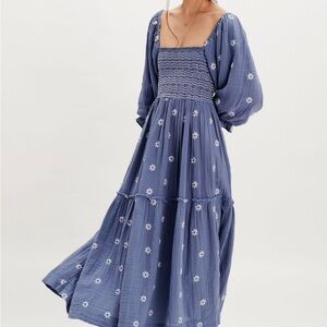 NWT Free People Dahlia Embroidered Maxi Dress-Denim Combo